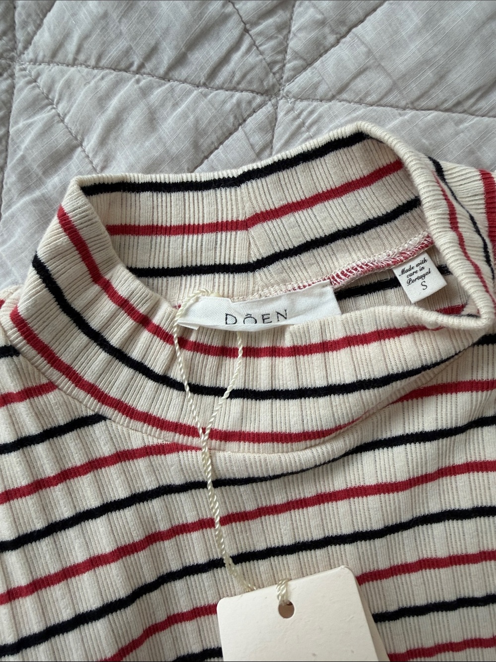 NWT DÔEN Long Sleeve, Light, Striped Ribbed Mock Neck - Picture 6 of 6